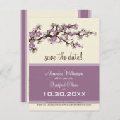 Cherry Blossom Save the Date Briefkaart (lila) (Voorkant / Achterkant)