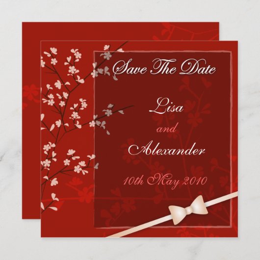 Cherry Blossom Save The Date :: Rood (Voorkant / Achterkant)