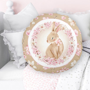 Cherry Blossom Schattige Bunny Roze Beige Kinderka Rond Kussen