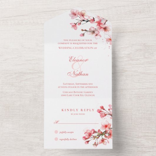 Cherry Blossom Serenity Lente Bruiloft All In One Uitnodiging (Binnen)