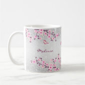 Cherry Blossom Silver Glitter Monogram Floral Koffiemok (Links)