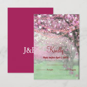 Cherry blossom spring bruiloft RSVP Kaartje (Voorkant / Achterkant)
