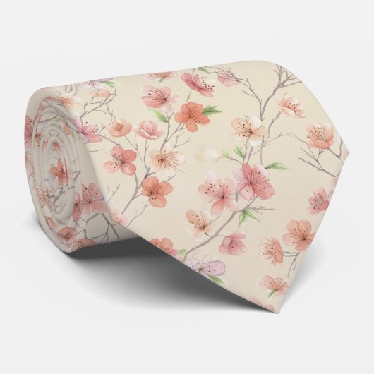 Cherry Blossom Spring Floral Pattern Stropdas (Opgerold)