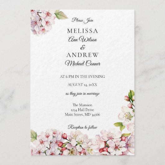 Cherry Blossom Spring Wedding Invitation (Devant)