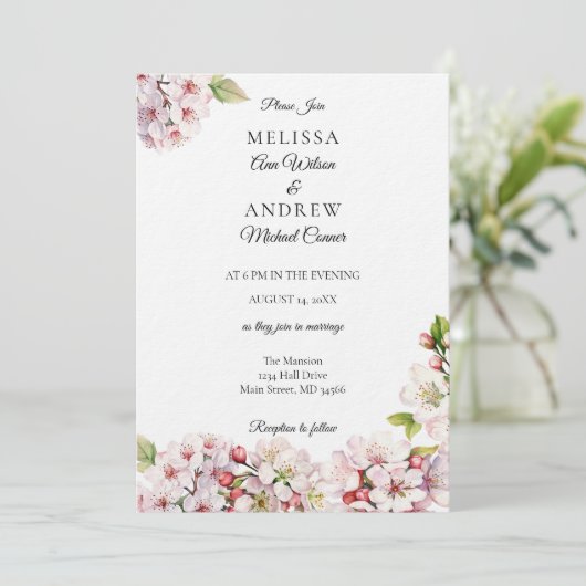 Cherry Blossom Spring Wedding Invitation (Debout devant)