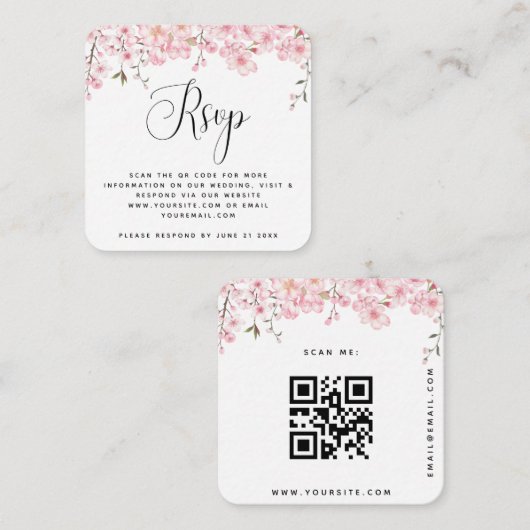Cherry Blossom Spring Wedding QR Code RSVP Elegant Informatiekaartje (Voorkant / Achterkant)