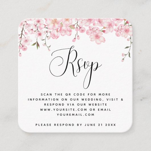 Cherry Blossom Spring Wedding QR Code RSVP Elegant Informatiekaartje (Voorkant)