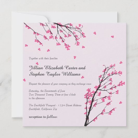 Cherry Blossom Stem - Square Wedding Uitnodiging (Voorkant)