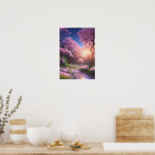 Cherry Blossom Stream met Sunset Glow Poster (Keuken)