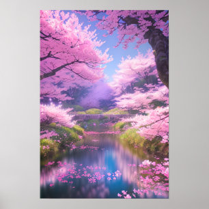 Cherry Blossom Stream Poster