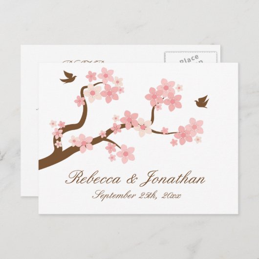 Cherry Blossom sur carte postale RSVP blanche (Devant / Derrière)
