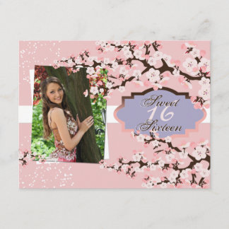 Cherry Blossom Sweet 16 Birthday Party Invitation Kaart