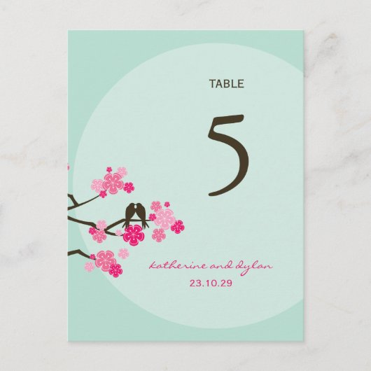 Cherry Blossom Tortelduifjes Weddenschappen Table Briefkaart (Voorkant)