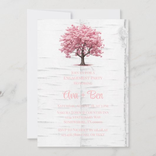 Cherry Blossom Tree Bark Engagement Party Kaart (Voorkant)