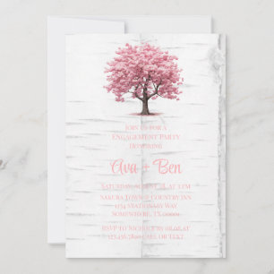 Cherry Blossom Tree Bark Engagement Party Kaart