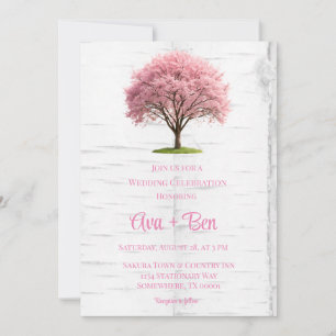 Cherry Blossom Tree Bark Wedding Celebration Kaart
