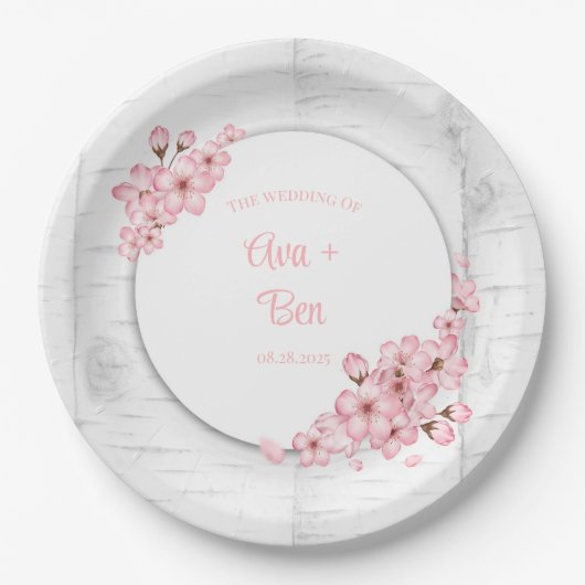 Cherry Blossom Tree Bark Wedding Papieren Bordje (Voorkant)