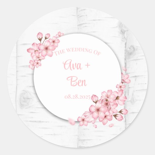 Cherry Blossom Tree Bark Wedding Ronde Sticker (Voorkant)