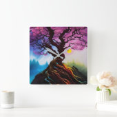 Cherry Blossom Tree of life Vierkante Klok (Huis)