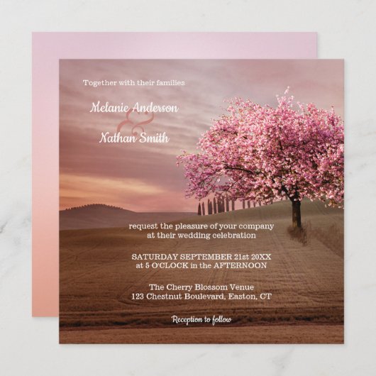 Cherry Blossom Tree Orchard Wedding Invitation Kaart (Voorkant / Achterkant)