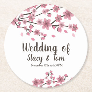 Cherry Blossom Tree Petals Pink Wedding Ronde Kartonnen Onderzetter