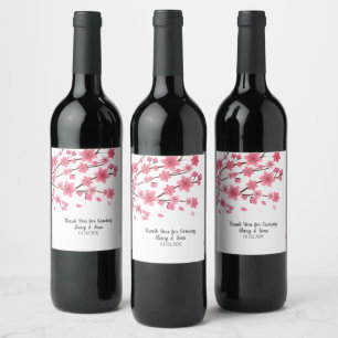 Cherry Blossom Tree Petals Pink Wedine Label Wijn Etiket