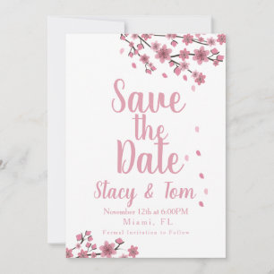 Cherry Blossom Tree Petals Save the Date Kaart