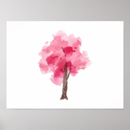 Cherry Blossom Tree Roze Waterverf Poster (Voorkant)