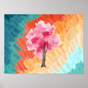 Cherry Blossom Tree Roze Waterverf Poster