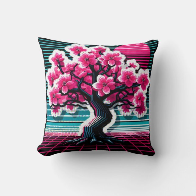 Cherry Blossom Tree Synthwave 803 Kussen (Voorkant)