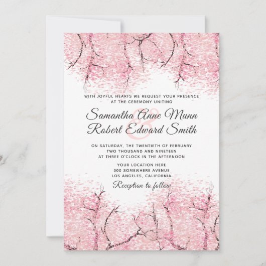 Cherry Blossom Tree Wedding Invitation Kaart (Voorkant)