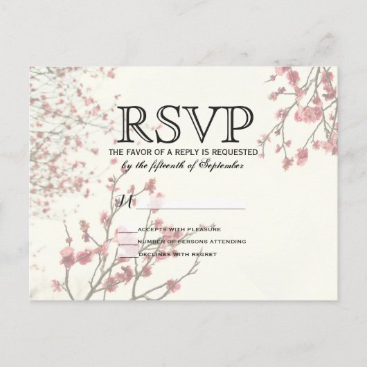Cherry Blossom Trees op Elegant White Uitnodiging Briefkaart (Voorkant)