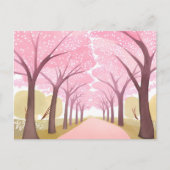 Cherry Blossom Trees Roze Waterverf Path Briefkaart (Voorkant)