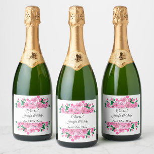 Cherry Blossom Voeg namen toe Datum Roze Wit Sparkling Wijnetiket