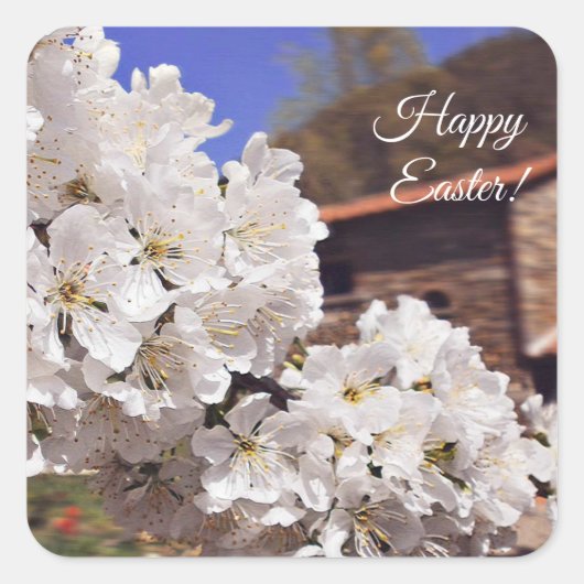 Cherry Blossom. Vrolijk Pasen. Vierkante Sticker (Voorkant)