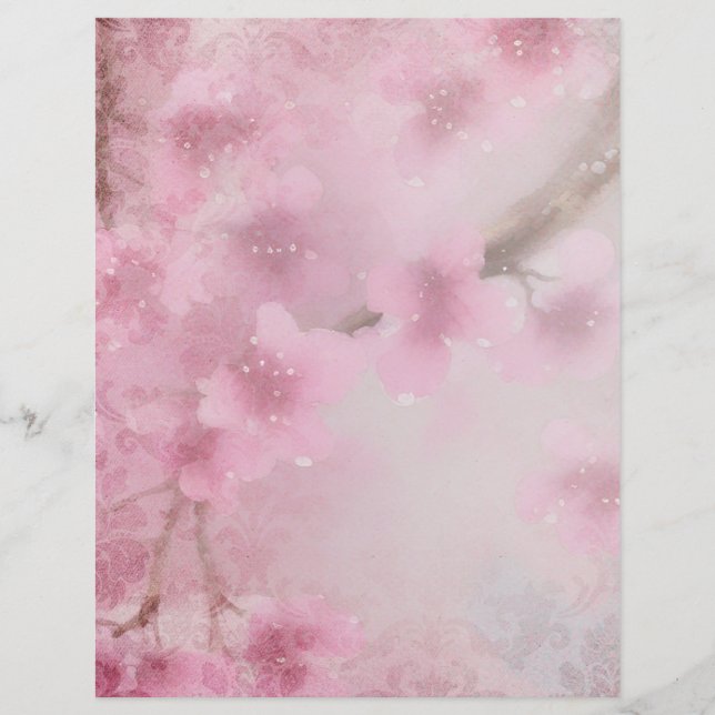 Cherry Blossom Watercolor & Damask Ephemera (Voorkant)