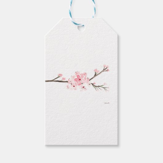 Cherry blossom waterverf Japanse bloemen bruiloft Cadeaulabel (Voorkant)