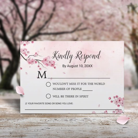 Cherry Blossom Waterverf Pink Floral Wedding RSVP