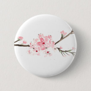 Cherry blossom waterverf ronde button 5,7 cm