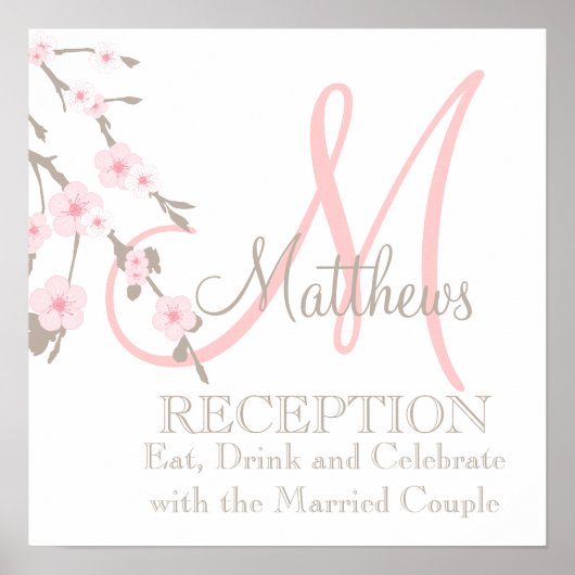 Cherry Blossom Weddenschappen Reception Sign Roze Poster (Voorkant)