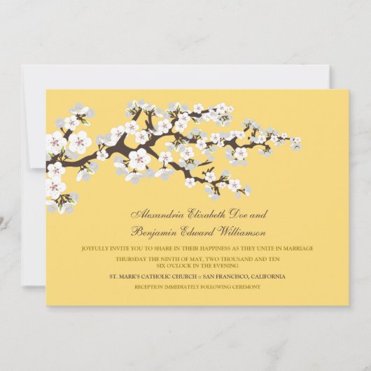 Cherry Blossom Wedding Invitation (citroen) Kaart (Voorkant)