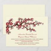 Cherry Blossom Wedding Invitation (cranberry) Kaart (Voorkant / Achterkant)
