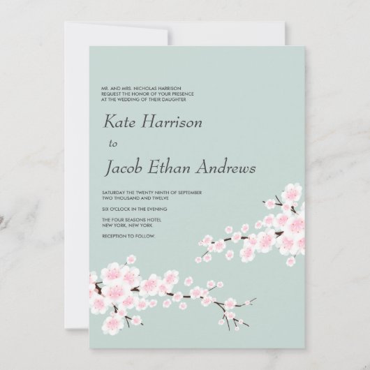 Cherry Blossom Wedding Invitation Kaart (Voorkant)