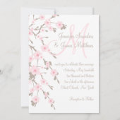 Cherry Blossom Wedding Invitation Monogram Terug Kaart (Achterkant)