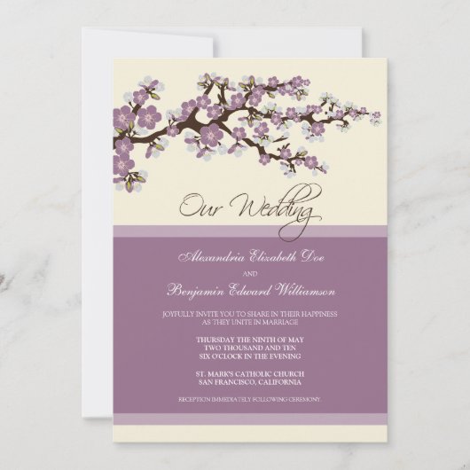 Cherry Blossom Wedding Invitation (paars) Kaart (Voorkant)