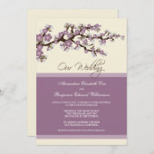 Cherry Blossom Wedding Invitation (paars) Kaart (Voorkant / Achterkant)