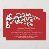 Cherry Blossom Wedding Invitation (rood) Kaart (Voorkant / Achterkant)
