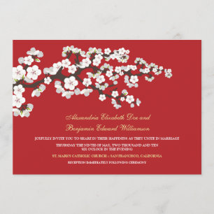 Cherry Blossom Wedding Invitation (rood) Kaart