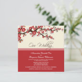 Cherry Blossom Wedding Invitation (rood) Kaart (Staand voorkant)