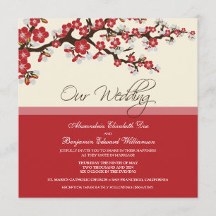 Cherry Blossom Wedding Invitation (rood) Kaart
